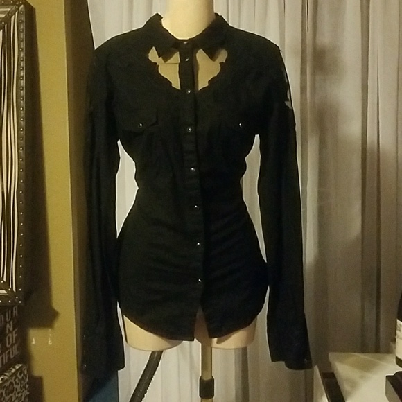 Black GUESS long sleeve collared shirt - Picture 3 of 6